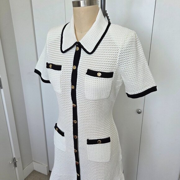 White Crochet Collar Mini Dress - Picture 3 of 5